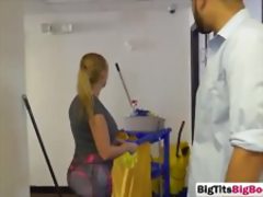 Cleaning lady got some pussy drilling by her boss